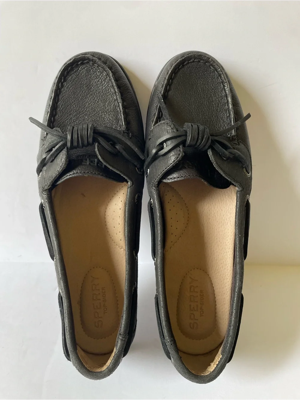 Sperry Women’s Black Leather Comfort Slip -On Boat Shoes Moccasins Flats Size 7